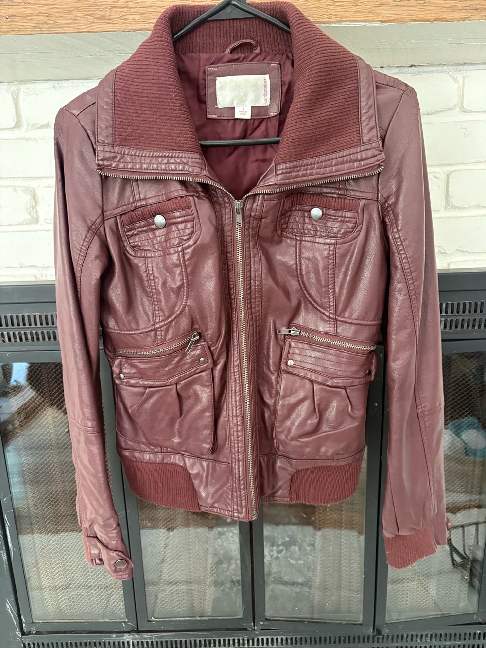 Xhilaration Wine Faux Leather Bomber Jacket